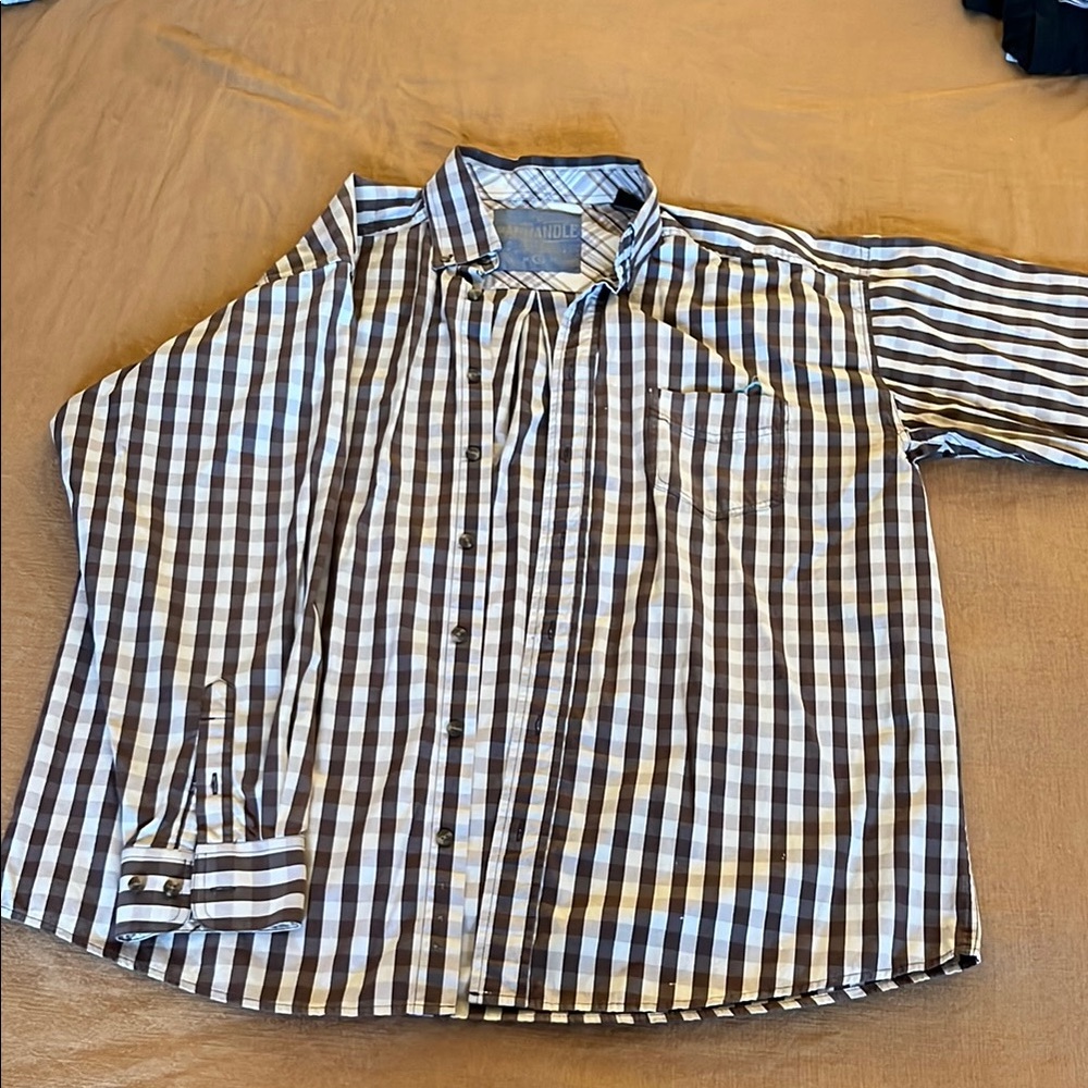 Panhandle Tuf Cooper Performance Men’s Brown and White Checkered Button-Up Shirt